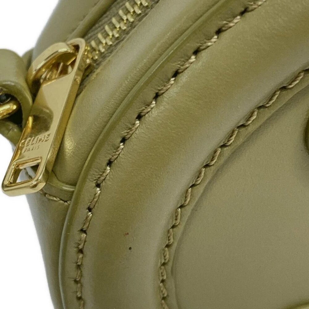 CELINE Crossbody Oval Purse Cuir Triomphe Khaki Smooth Calfskin 914-070125 - Picture 8 of 14